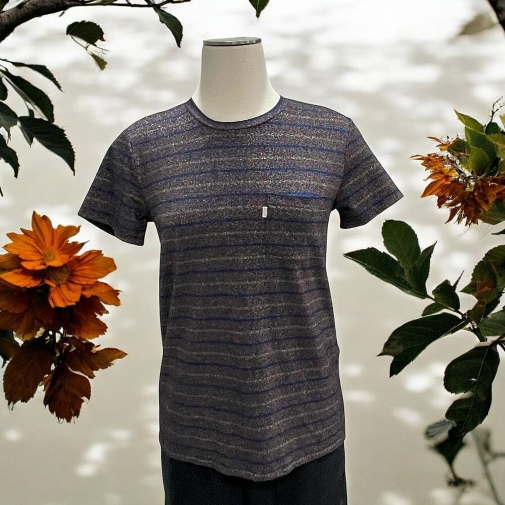Levis Perfect Crew Short Sleeve Shirt Striped Metallic Glitter Casual S‎ Sparkle